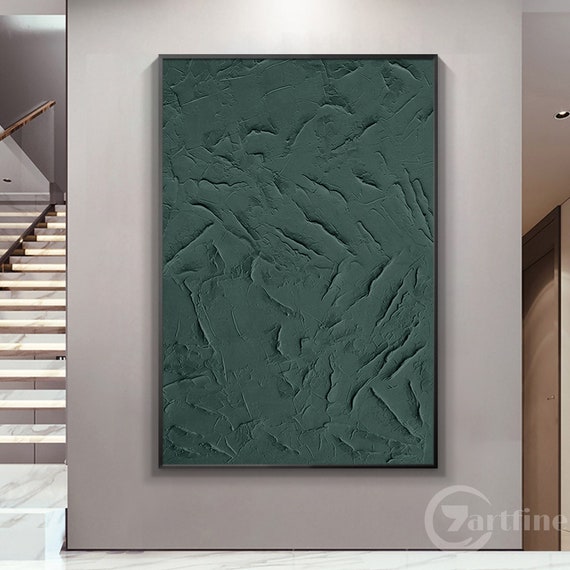 Deep Green Abstract wall art 3D Texture Painting Minimalist Art Wabisabi Art Modern painting Large Nordic Green living room decor
