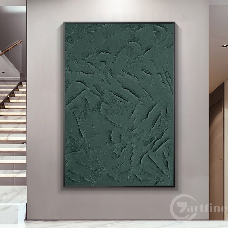 Deep green abstract 3D texture wall art minimalist style