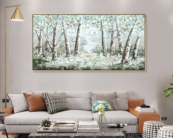 Abstract birch Forest art  on canvas Large Original Textured Birch Forest Landscape Acrylic Painting Modern Living Room Wall Art Decor