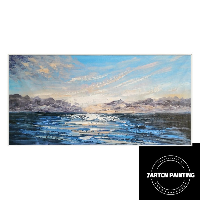 Navy Blue Ocean Wall Art Seascape Painting Blue Ocean Painting Etsy