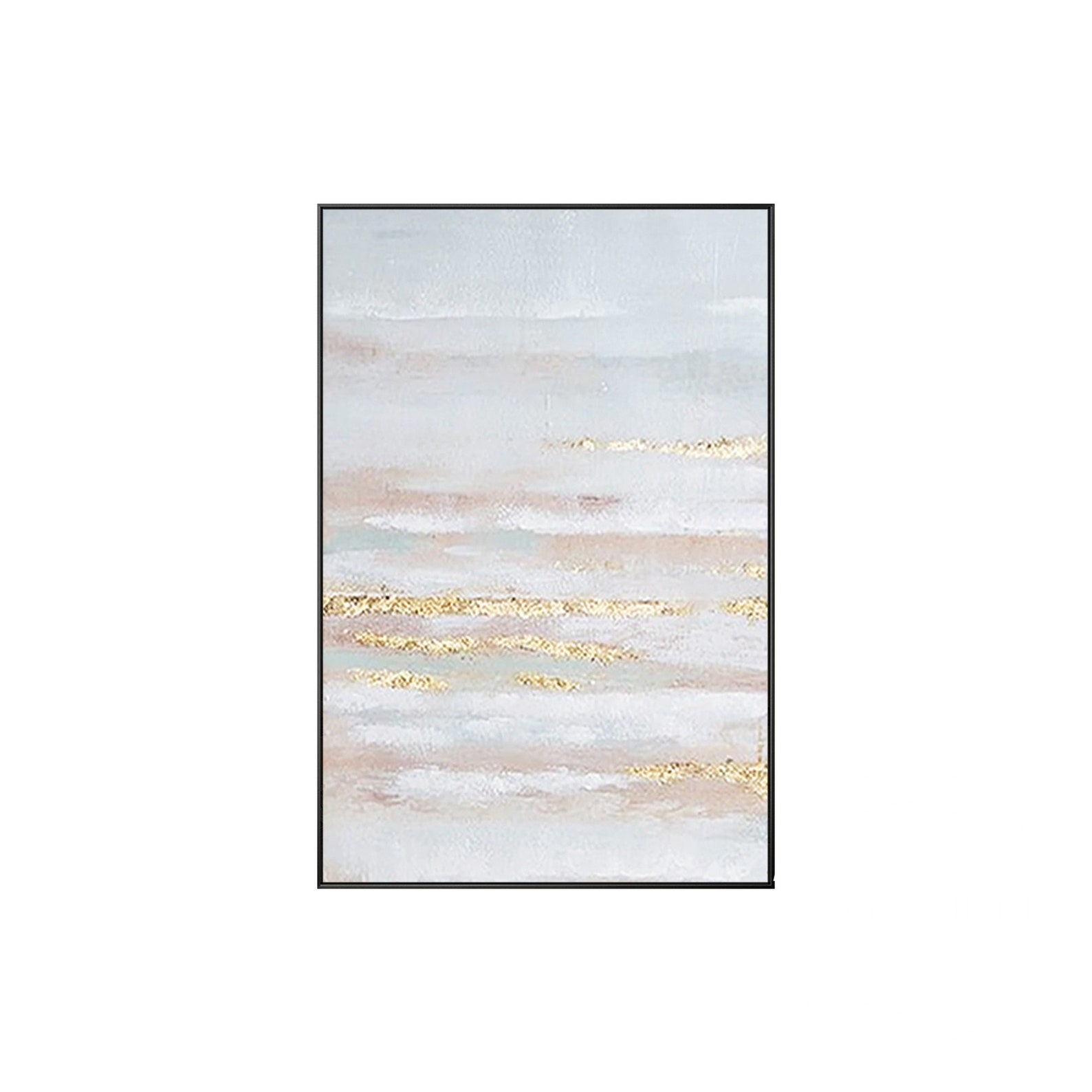 Framed Wall Art Abstract Blue Gold Beige Landscape Hand Etsy