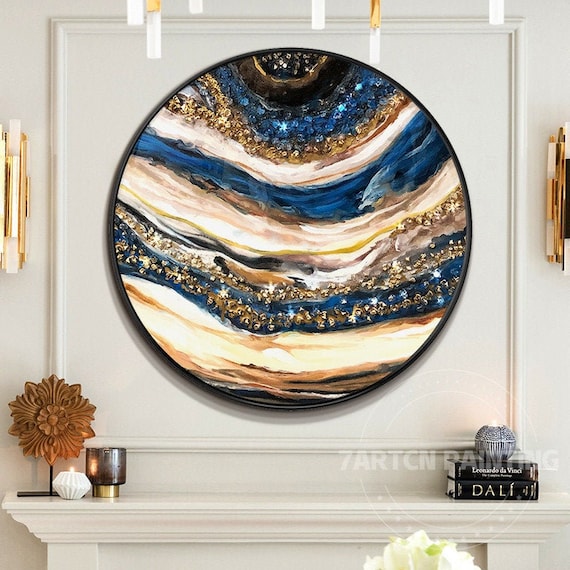 Navy Blue and Gold Epoxy Resin Art-crystal Resin Geode Wall Art-resin Wall  Art-golden Epoxy Art-blue Geode Wall Art-quartz and Amethyst Art 