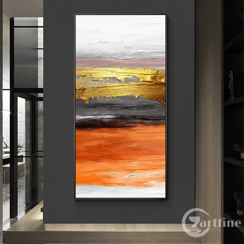 Set of 3 Pieces Orange Gold Wall Art Textured Abstract Wall Etsy