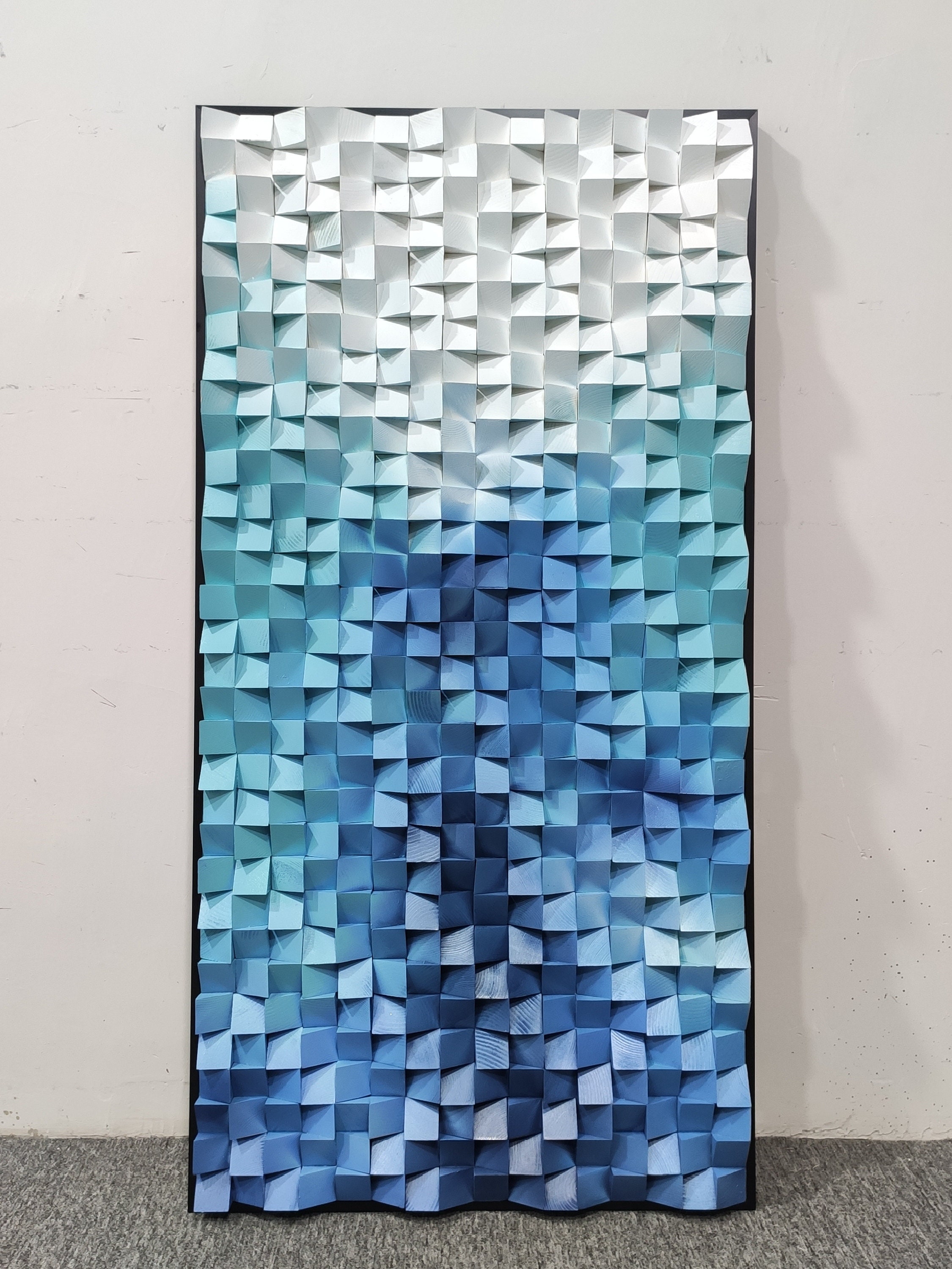 Wood Wall Art in Blue Teal Whitesea Waveswood Mosaic Etsy