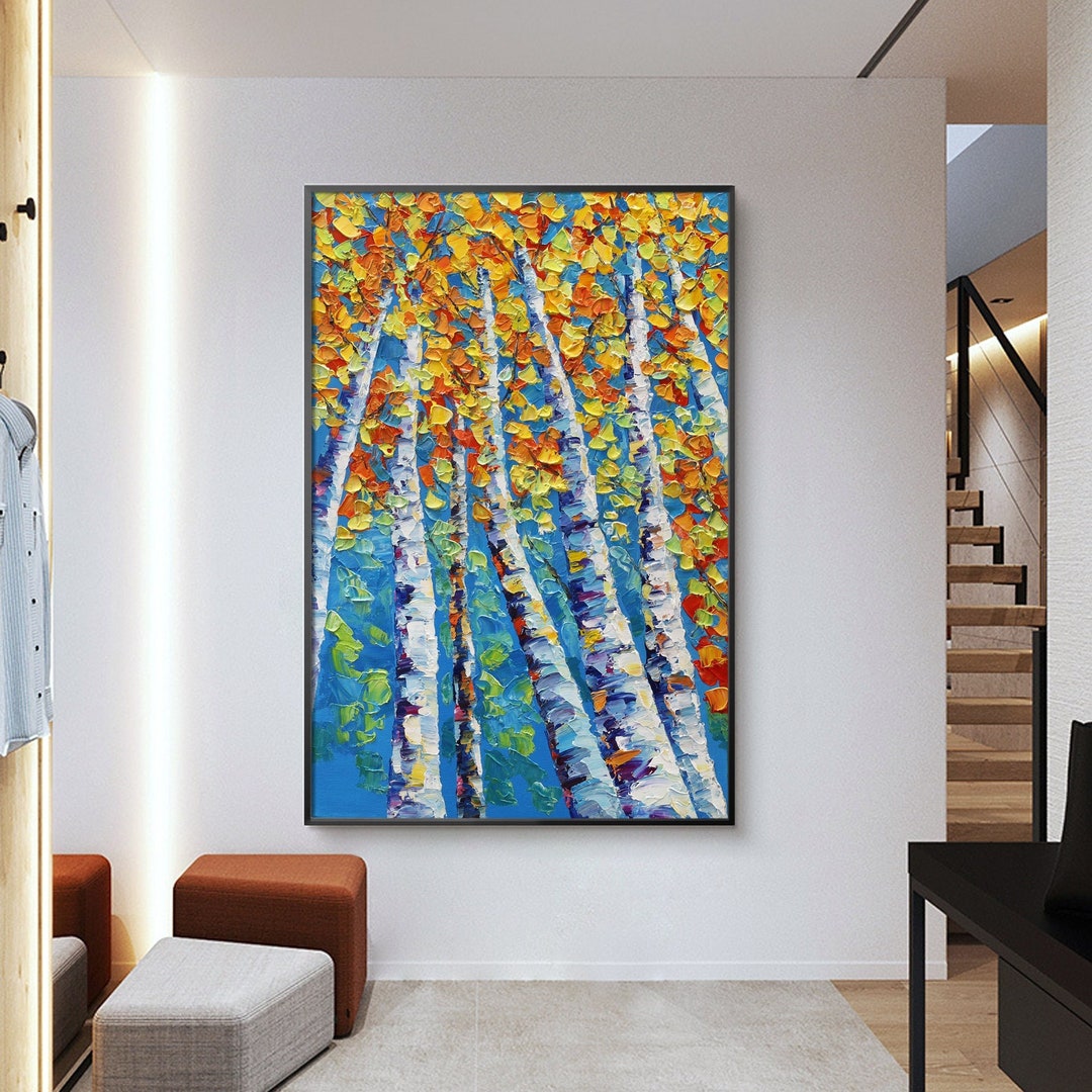Birch Tree Abstract Canvas Painting Original Extra Large Birch Wall Art ...