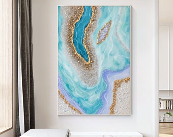 Resin Epoxy wall artwork Geode wall decor Modern Glitter painting unique Wall Decor Abstract crystal Art living room decor fluid painting