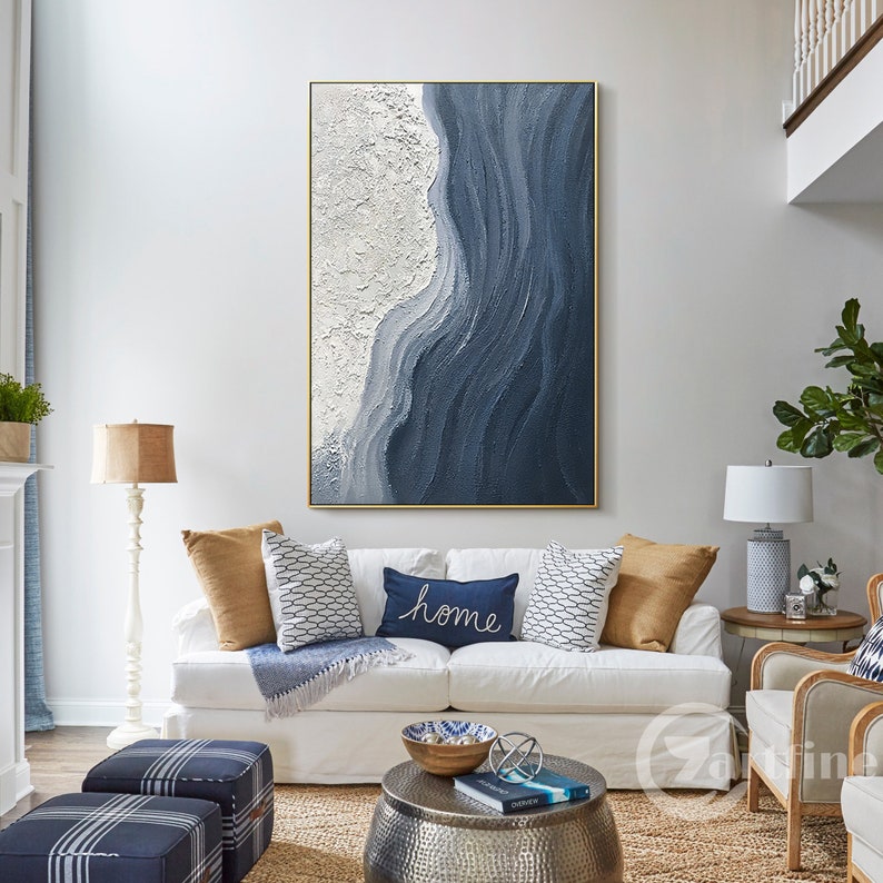 Navy Blue Minimalist Wall Art Modern Abstract Painting on Etsy