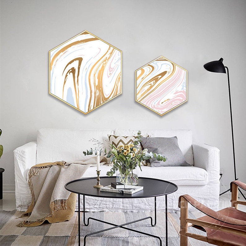 Set of 2 Frame Wall Art Modern Geometric Abstract Paintings Etsy