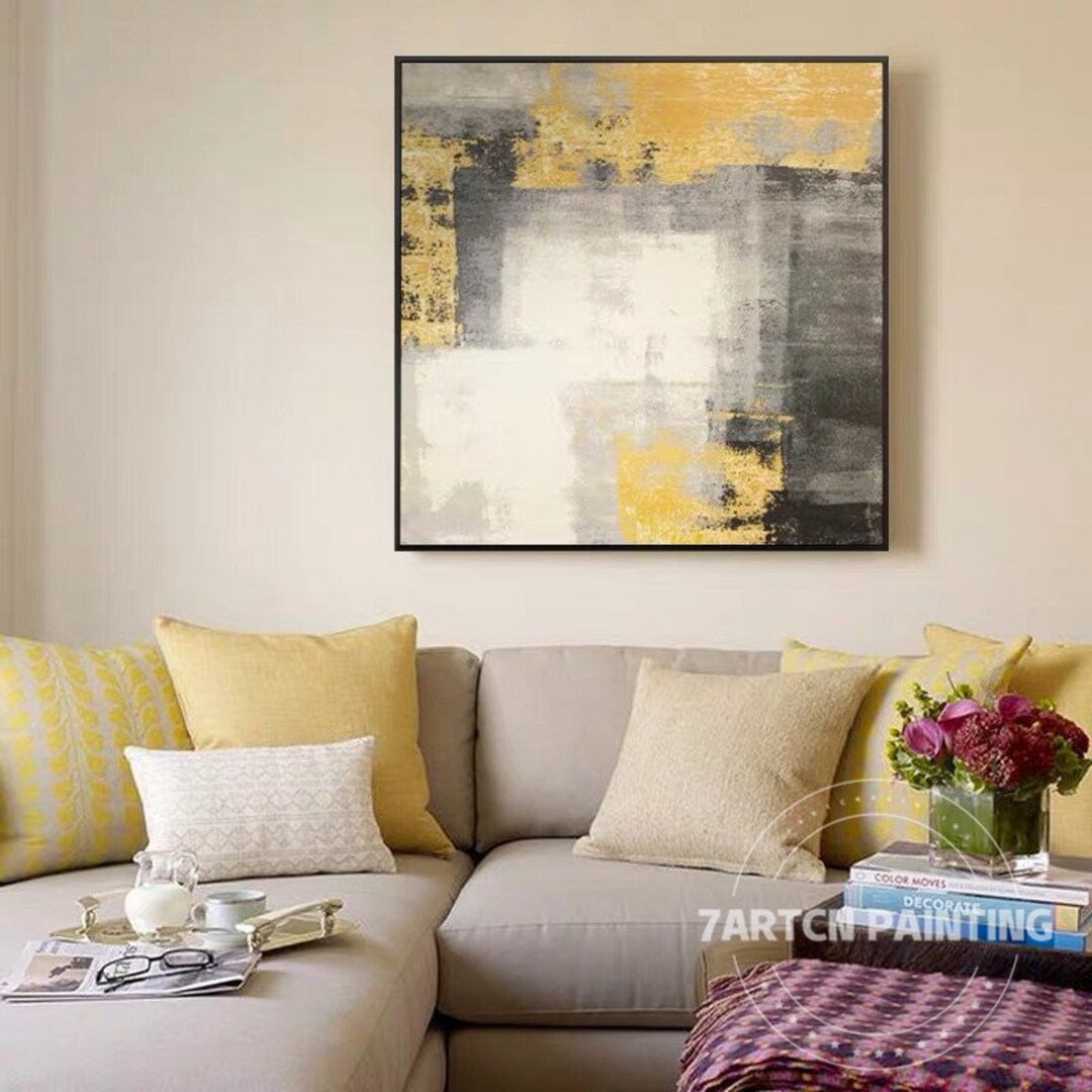 Modern Abstract Canvas Oil Painting on Canvas Original Acrylic Yellow ...