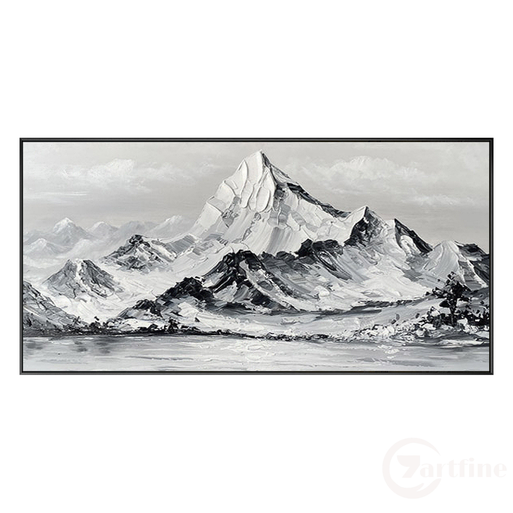 Large Snowy Mountain Wall Art Black&white Canvas Abstract Texture