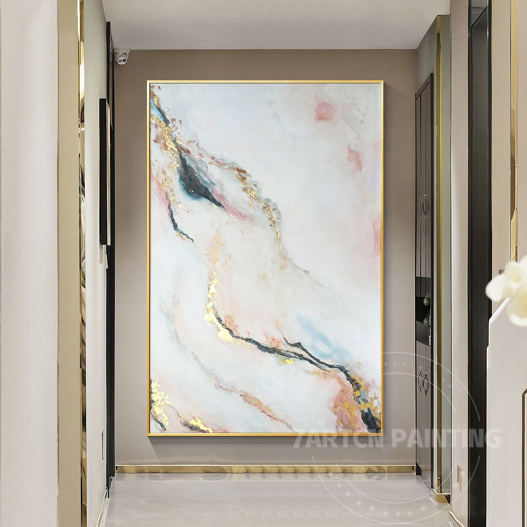 Pink Marble Canvas, Abstract Wall Art Pink Gold Marble Painting ...