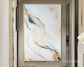 Pink Marble Canvas, Abstract Wall Art Pink Gold Marble painting Watercolor Gold Canvas wall art Frame Extra large wall art home decor