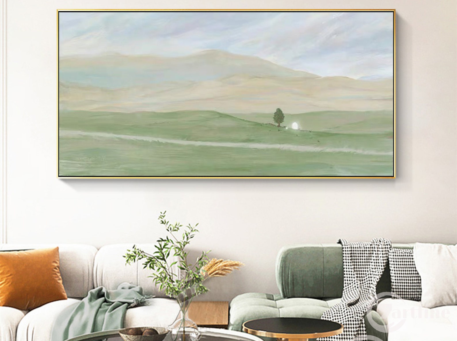 Minimalist Painting Grass Green Yellow Painting on Canvas Etsy