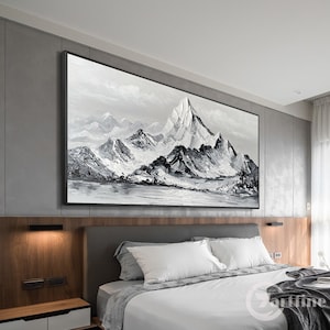 Abstract Mountain wall art Textured painting snow Mountain Frame Wall Art Black White  Canvas Painting Aesthetic wall Decor large home decor