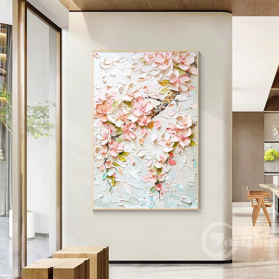 テクスチャーアート ボタニカル 絵画 壁掛けアートアートパネル 花 フラワー テクスチャ加工 3D ピンクフラワー キャンバスアート パステル