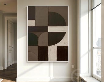 Beige Brown Geometric Abstract Wall Art, Textured Minimalist Canvas, Large Modern Painting, Living Room Decor
