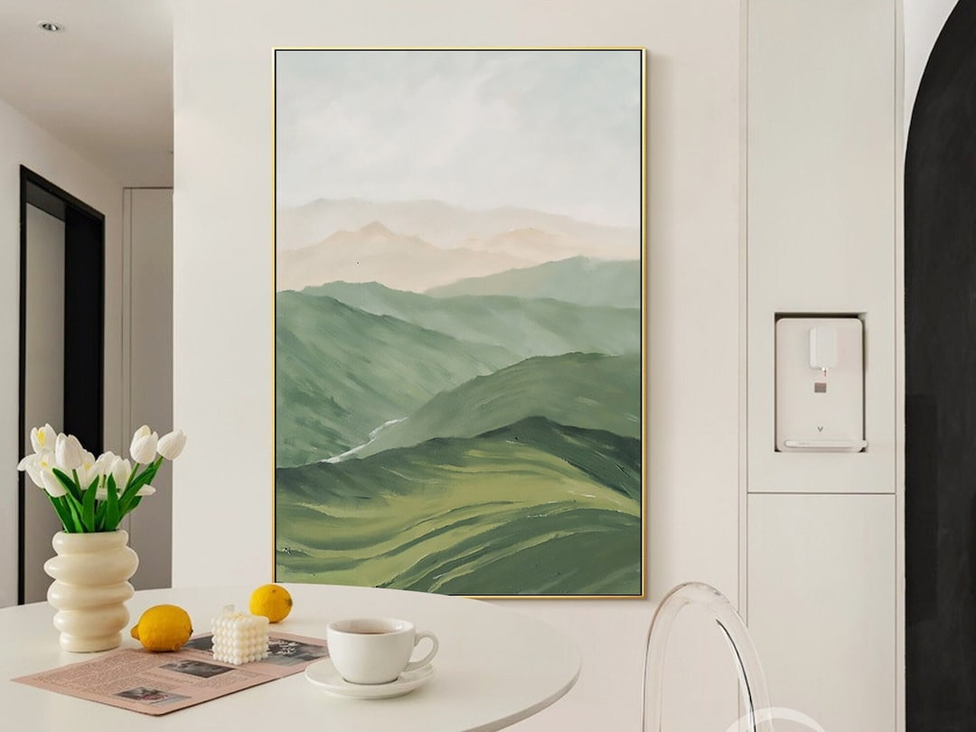 Sage Green Wall Art Abstract Green Mountain Wall Art Painting Frame
