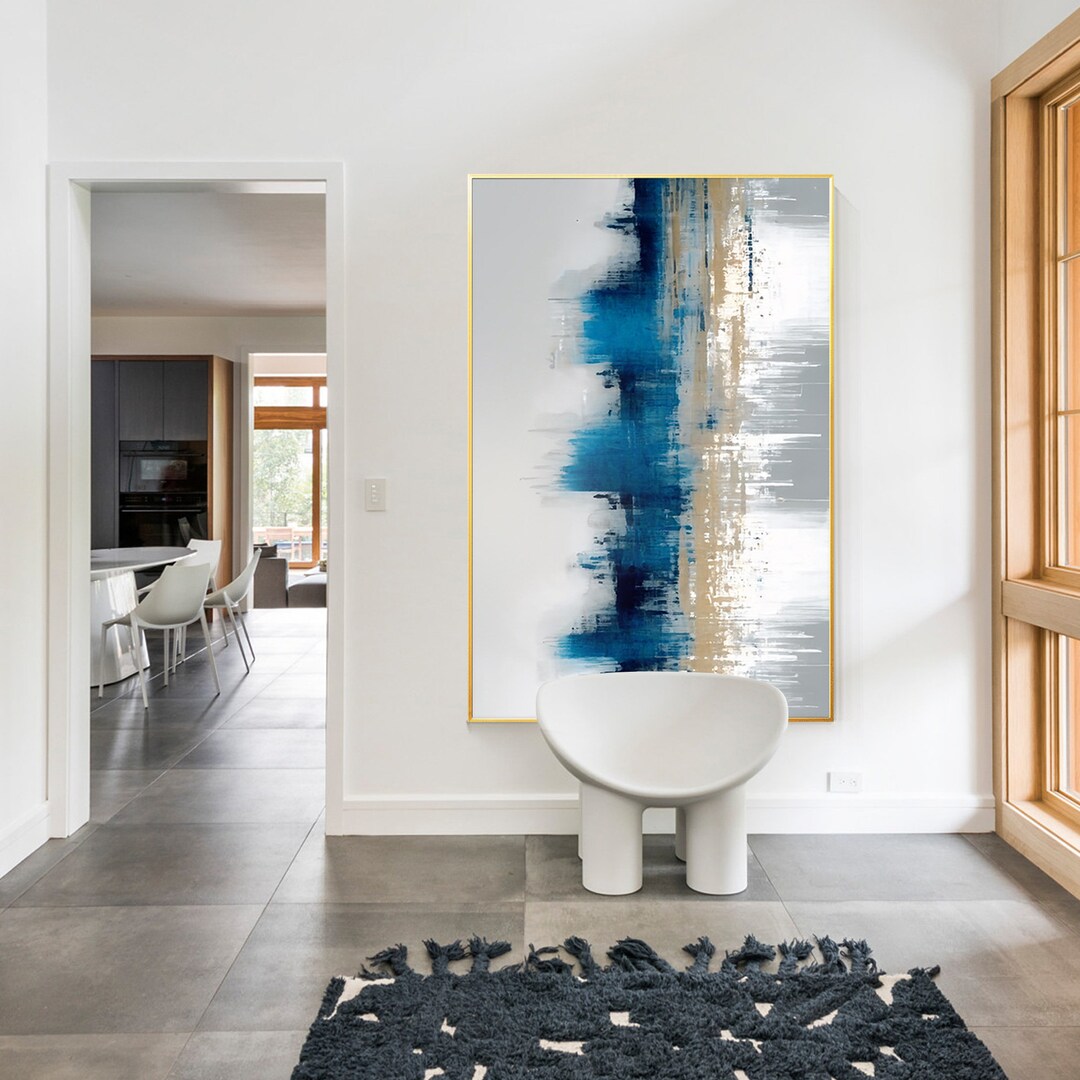 Abstract Blue Gray Wall Art Minimalist Original Brown Painting Abstract