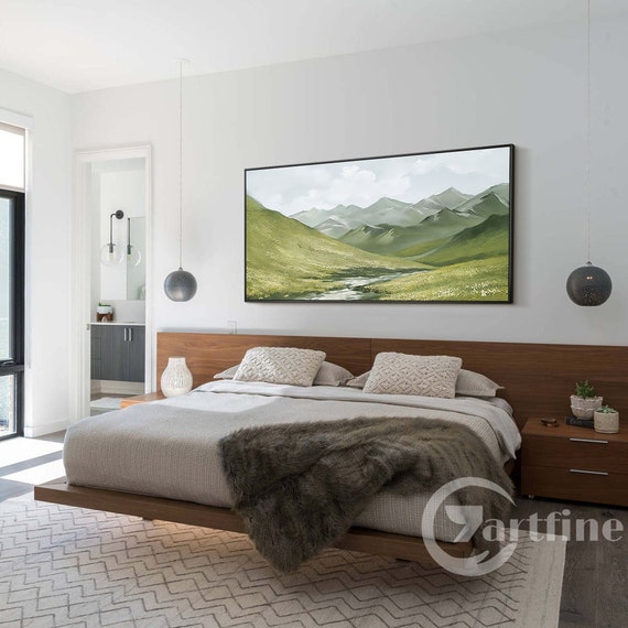 Quadro Moderno In Legno Con Montagna: Decorazione Murale Astratta Boho 50x101 Cm Con Cornice – Perfetto Per Soggiorno, Camera Da Letto O Ufficio