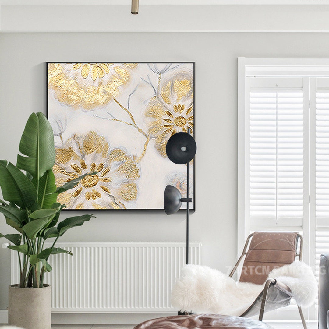 Modern Abstract Gold Flower Wall Art Framed Wall Art Set of 2 Original