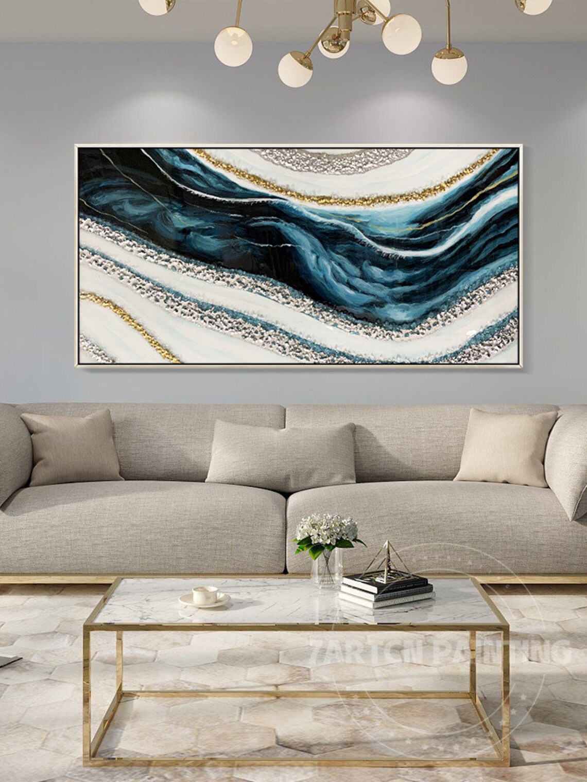 Framed Wall Art Abstract Seascape epoxy Resin Geode Crystal Etsy