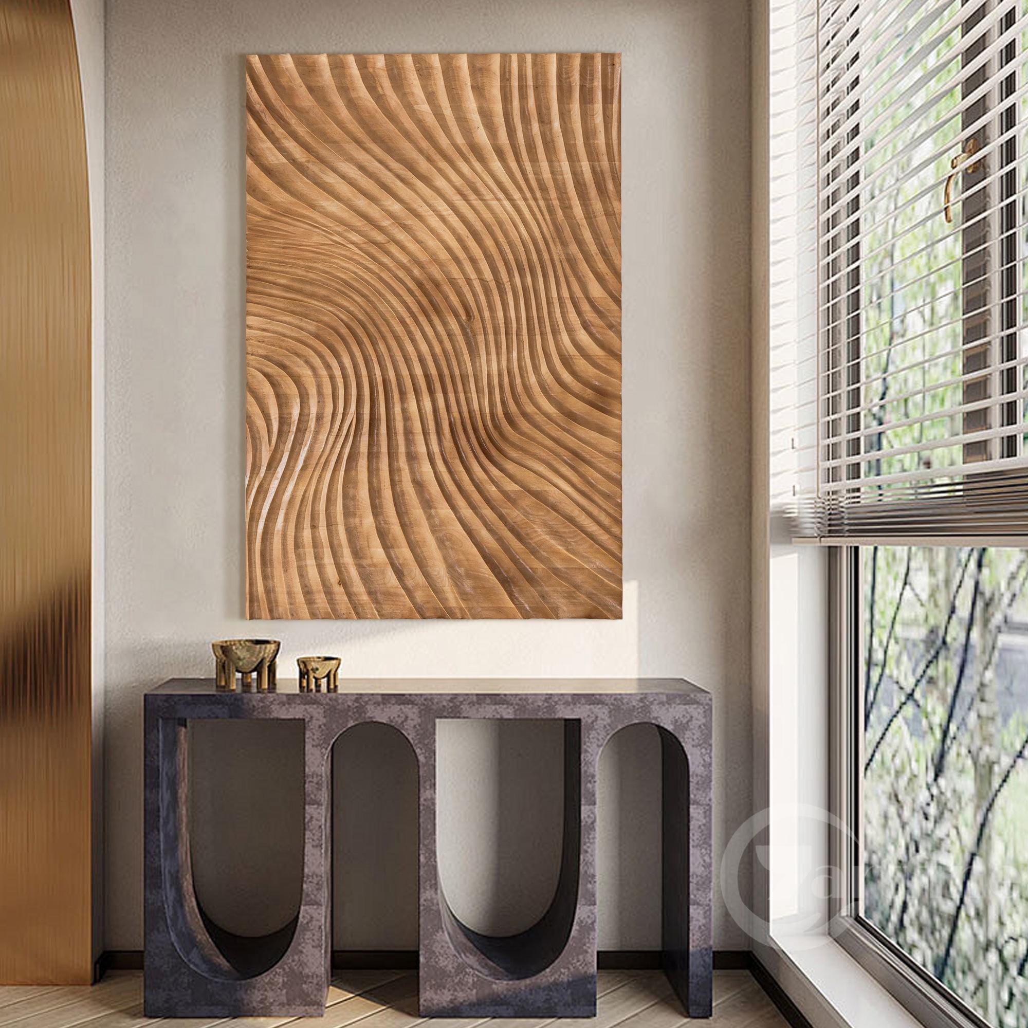 Parametric Wavy Wooden Wall Decor Wood Wall Art Brown Wood Abstract ...