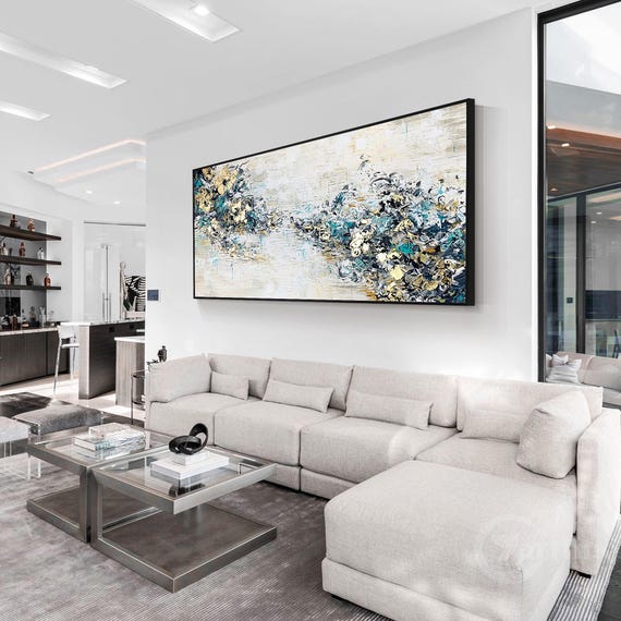 Abstraktes Wandbild Auf Leinwand – 114,3x76,2 Cm, Blaue Moderne Kunst, Für Wohnzimmer & Büro