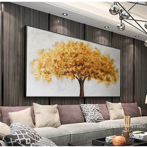 Gold Leaf Tree Canvas Painting Abstract Acrylic Paintings Etsy