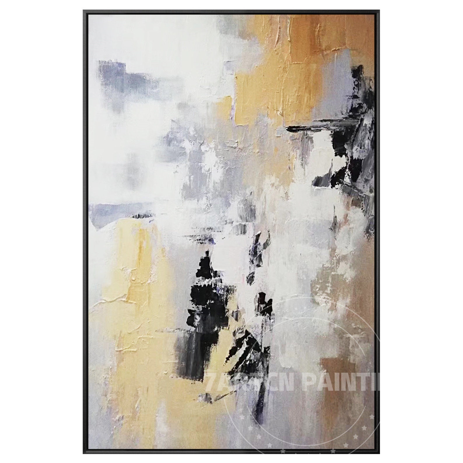 Abstract Grey Yellow Art Framed Canvas Painting Acrylic Etsy