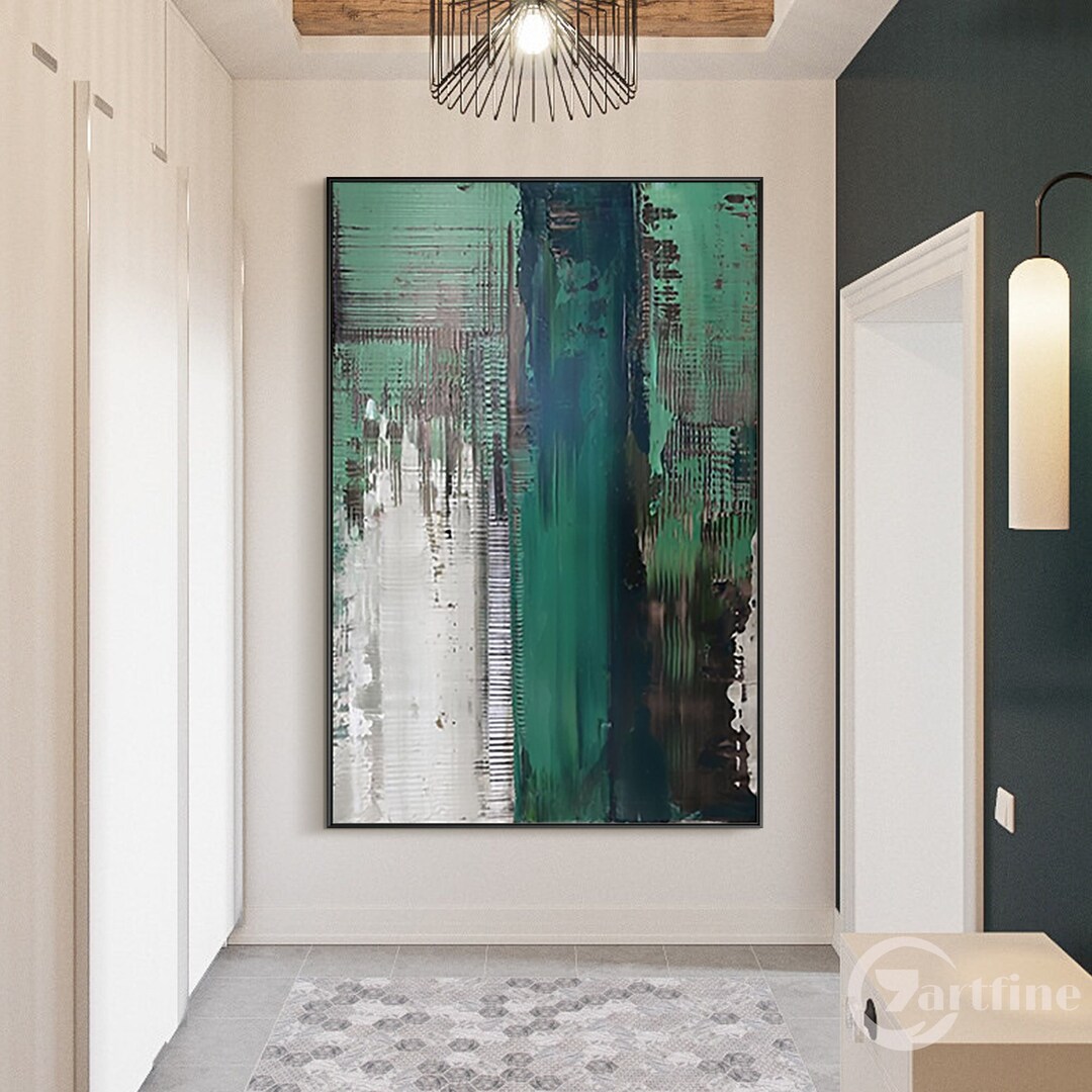 Emerald Green Black Abstract Painting Extra Large Green and Gray Wall ...