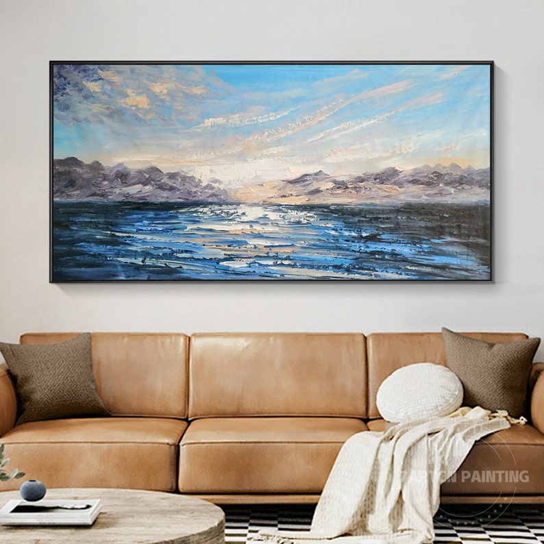 Navy Blue Ocean Wall Art Seascape Painting Blue Ocean Painting Etsy