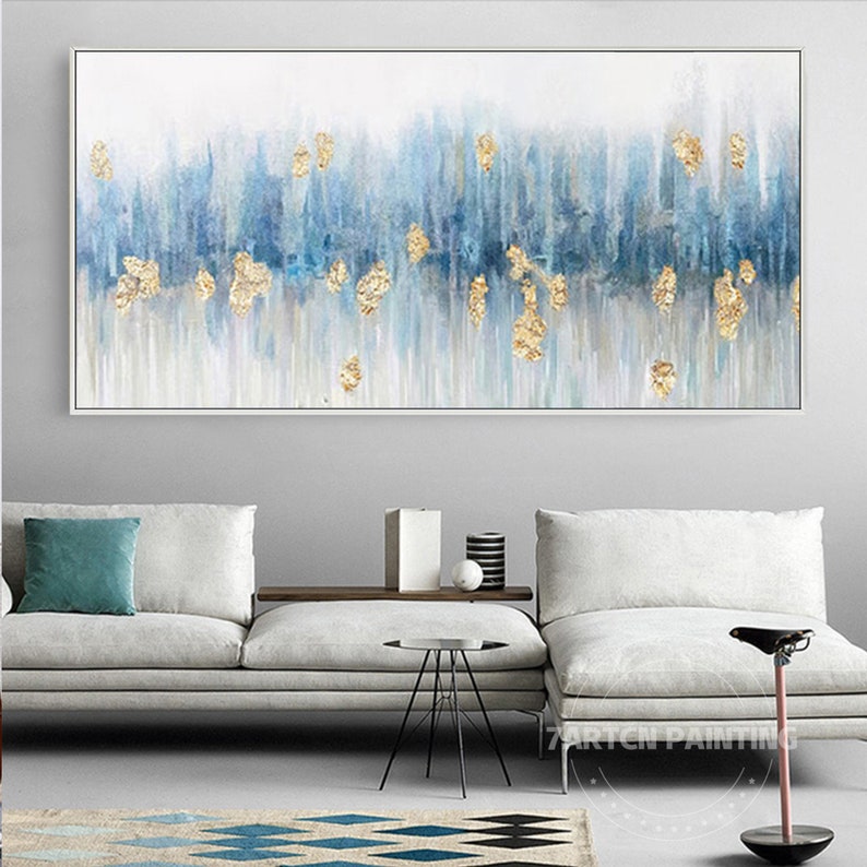 Framed Wall Art Abstract Gold Blue Grey Landscape Mountain - Etsy