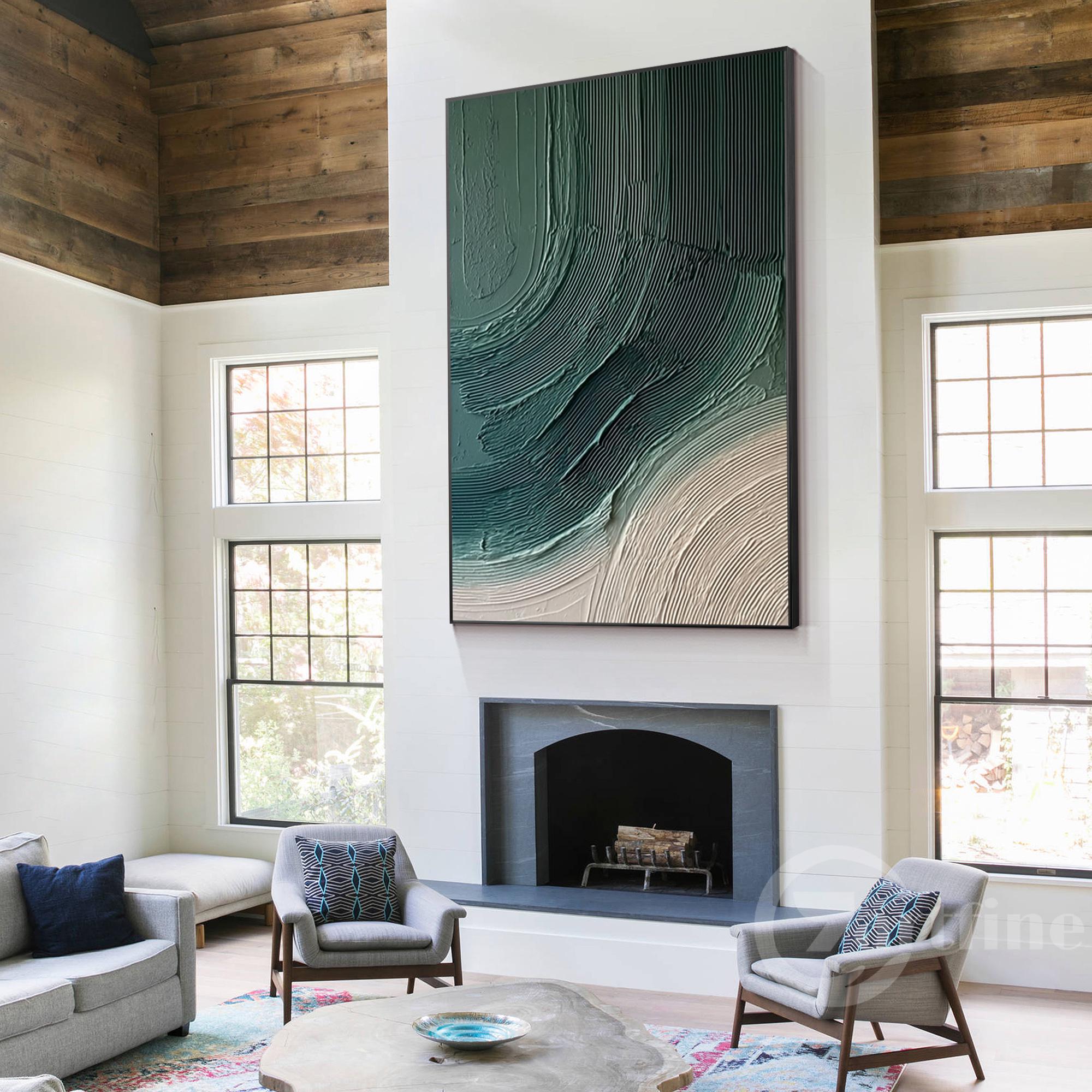 Large Deep Green Abstract Wall Art 3D Texture Painting Minimalist ...