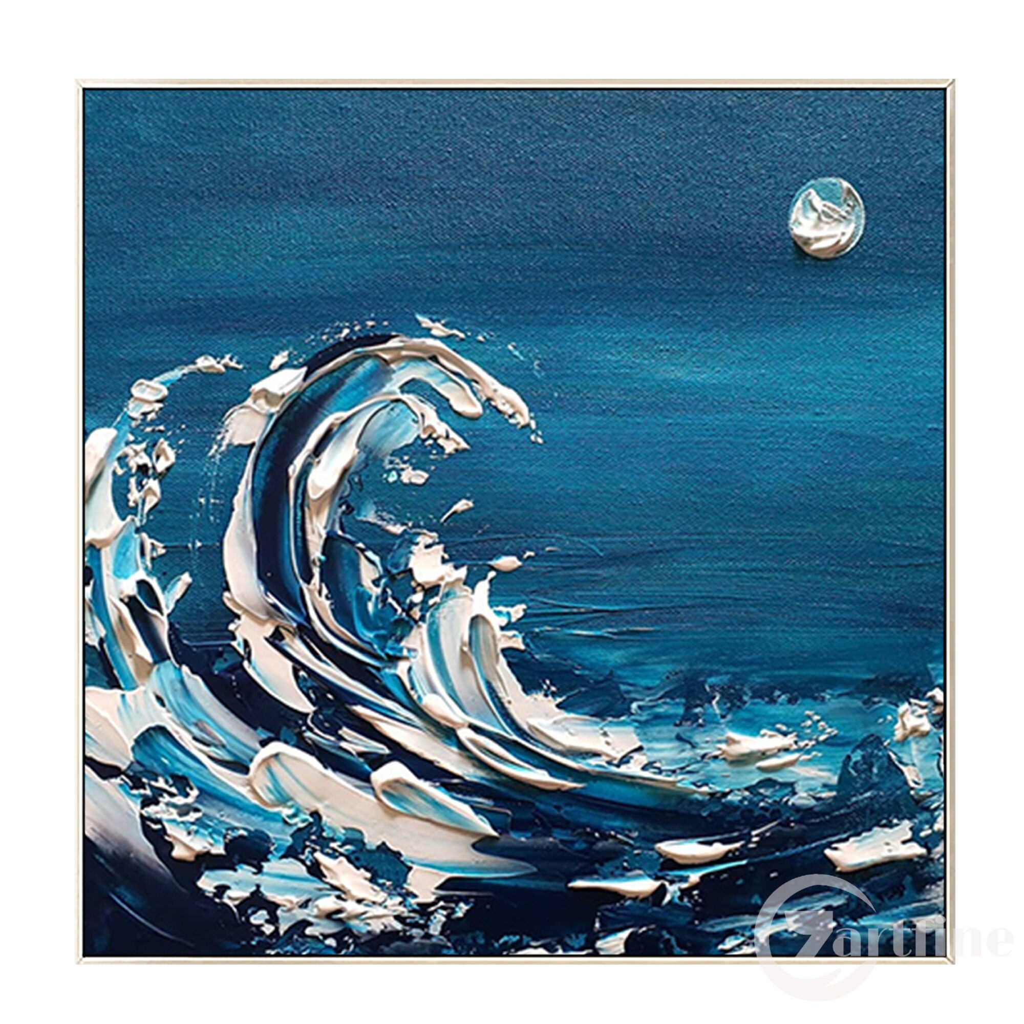 Frame Extra Large Wall Art Abstract Wave Painting Navy Blue Etsy