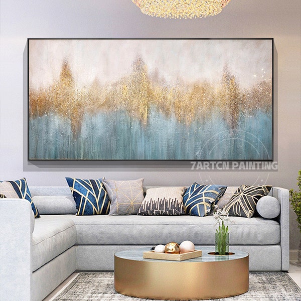 Original Abstract gold mountain On Canvas, Textured Wall Art, Abstract Gold Foil Painting, Boho Wall Decor,  Living room Wall Decor