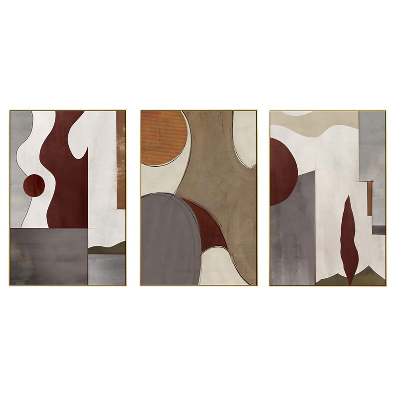 3 Piece Wall Art Brown Abstract Painting on Canvas Large Set Etsy