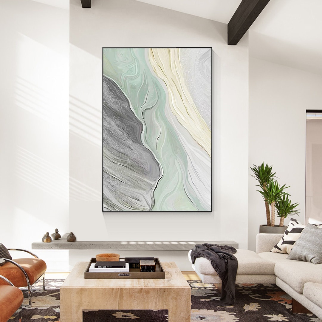 Abstract Grey Lced Green Wall Art Large Wall Art on Canvas Mint Green ...