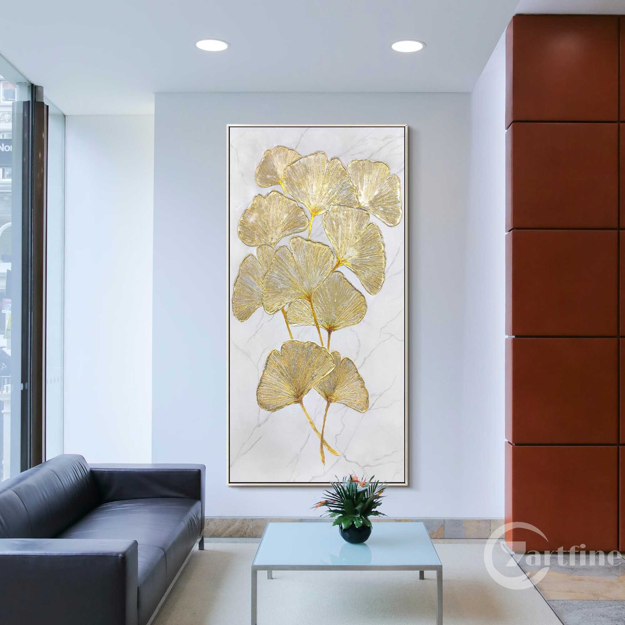 Gold Ginkgo Abstract Wall Art Canvas Painting Large Framed Wall Art ...
