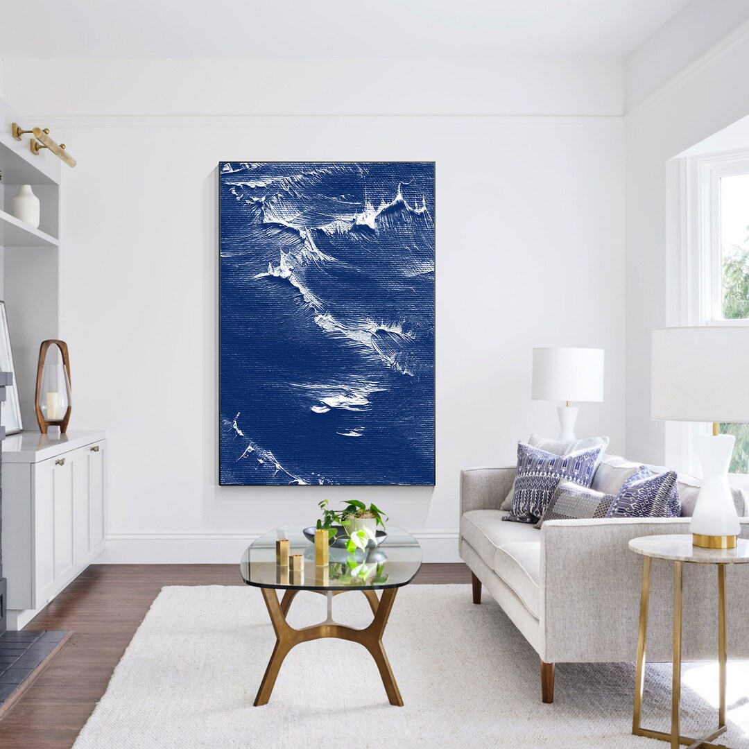 Navy Blue White Wall Art Abstract Mountain Painting on Canvas Extra ...