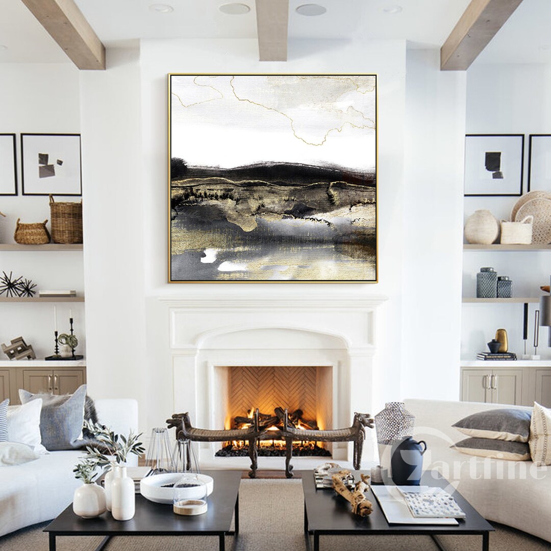 Black Grey Abstract Wall Art Acrylic Painting Large Painting Etsy