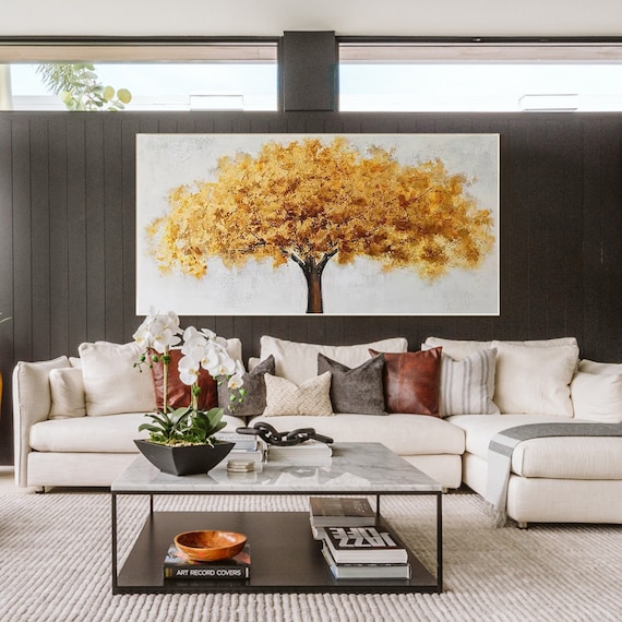 Dipinto su tela astratto giallo marrone grande albero dipinti acrilici  originale grande arte da parete incorniciata moderna arte da parete per  albero decorazione del soggiorno -  Italia