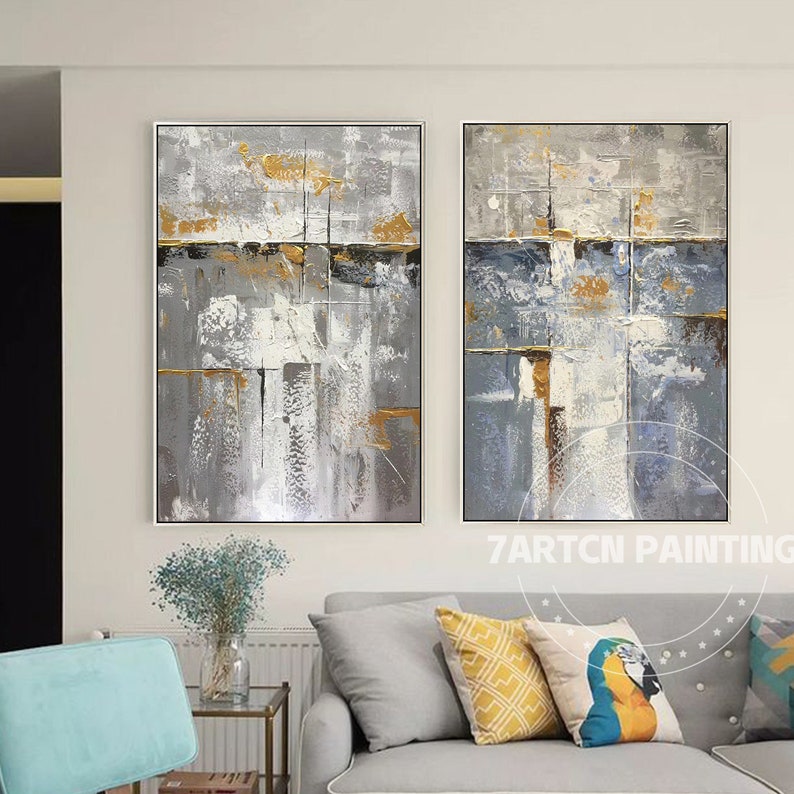 Abstract Set of 2 Pieces White Gray Canvas Painting Acrylic - Etsy
