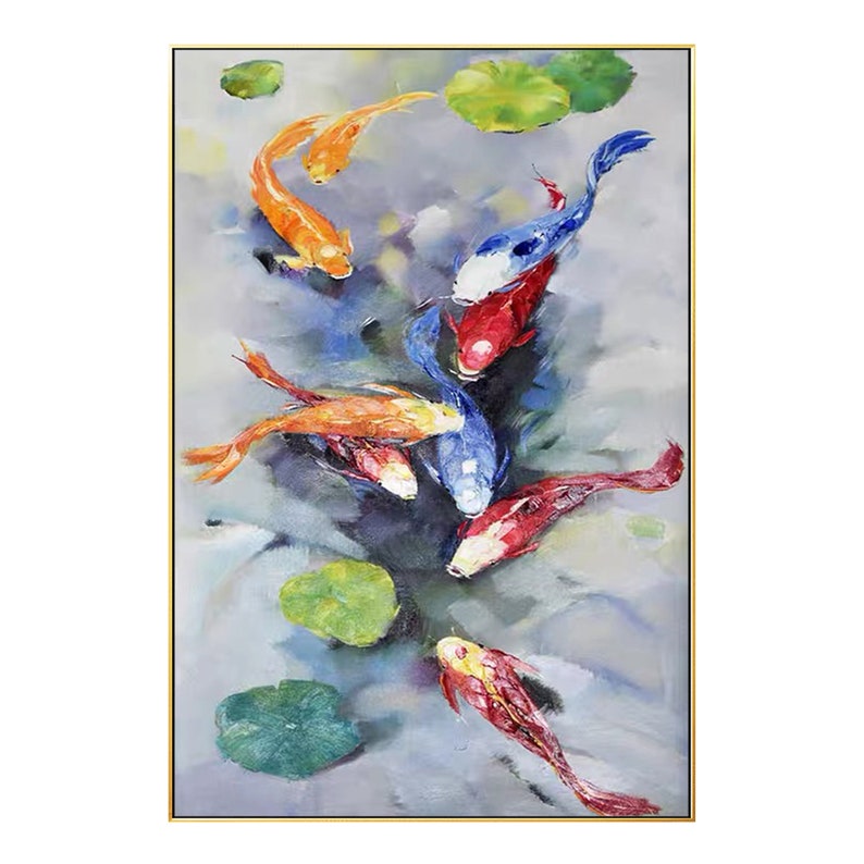 Koi Fish Painting on Canvas Japanese Fish Art Feng Shui Décor Etsy