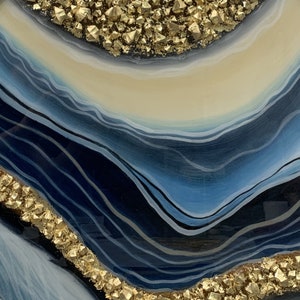 Resin Round Art Set of 2 Framed Wall Art Seascape Waves Abstract Gold Blue Silver Waves epoxy Resin Geode Crystal Half Round wall art 3D image 6