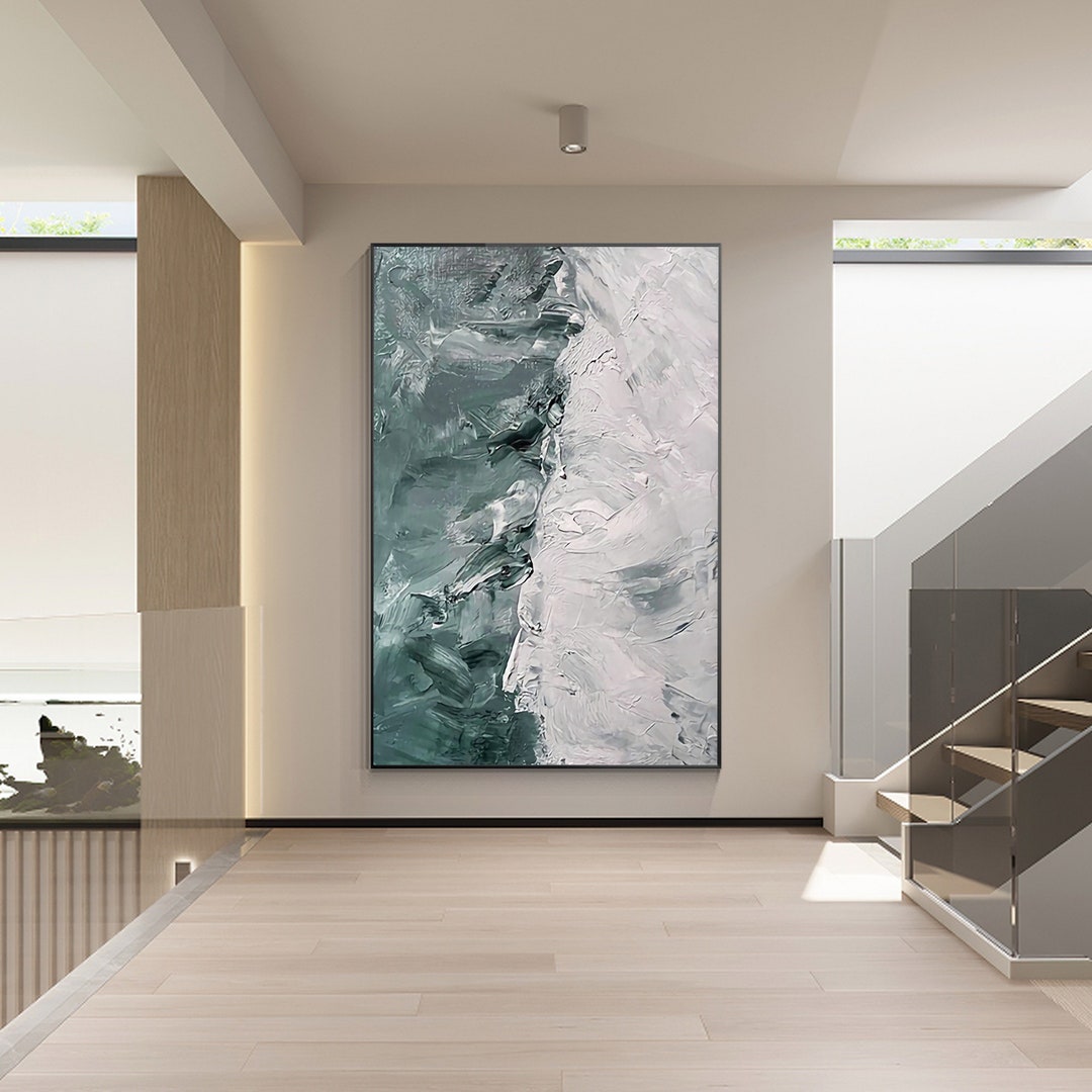 Sage Green Abstract Wall Art on Canvas Large White Textured Etsy