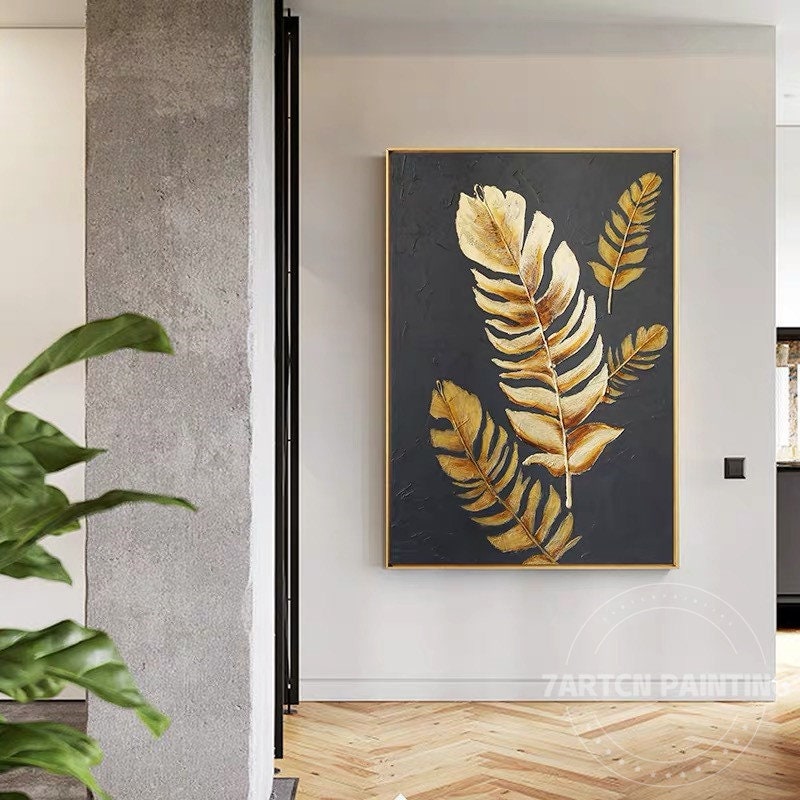 Modern Abstract Acrylic Paintings Gold Feather Canvas Black - Etsy Norway Modern Abstract Acrylic Paintings Gold Feather Canvas Black - Etsy Norway