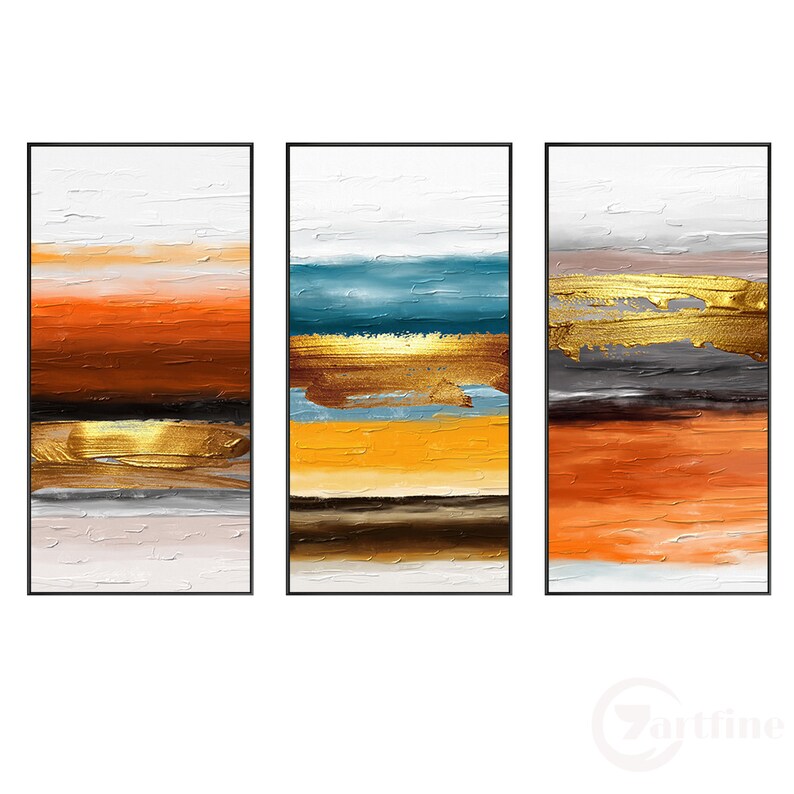 Set of 3 Pieces Orange Gold Wall Art Textured Abstract Wall Etsy