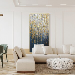 Navy Blue Gold Flower Wall Art Abstract 3D Textured Wall Art Extra ...