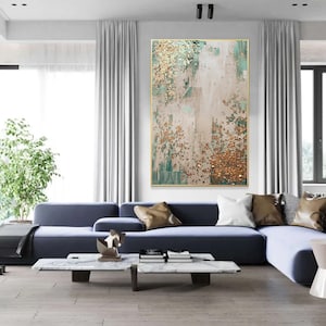 Teal Green Gold Abstract Wall Art Turquoise Blue Abstract Painting Gold ...