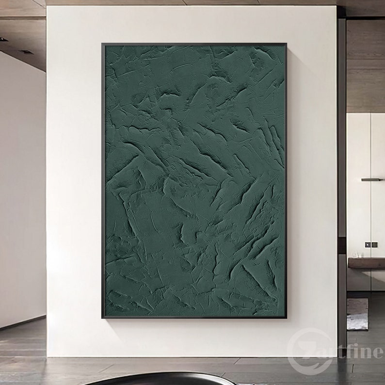 Minimalist green abstract painting with rich textured surface